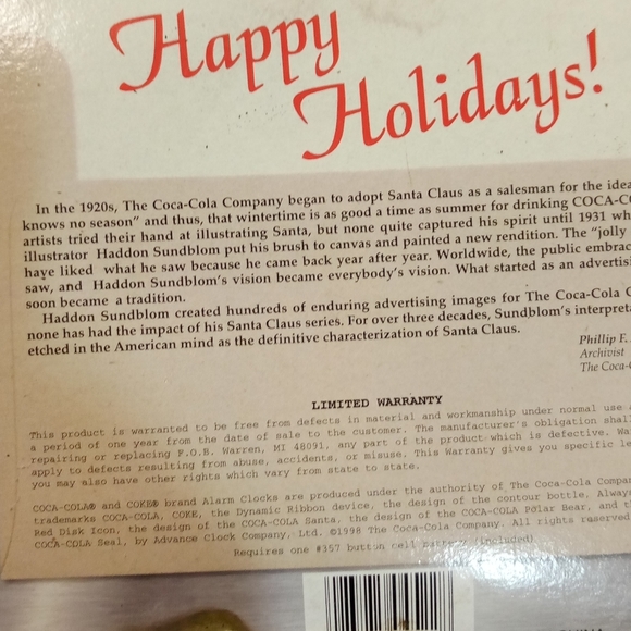 Vintage 1998 Coca-cola Holiday Clock Collectible Christmas Figurines Ceramic - Picture 7 of 8